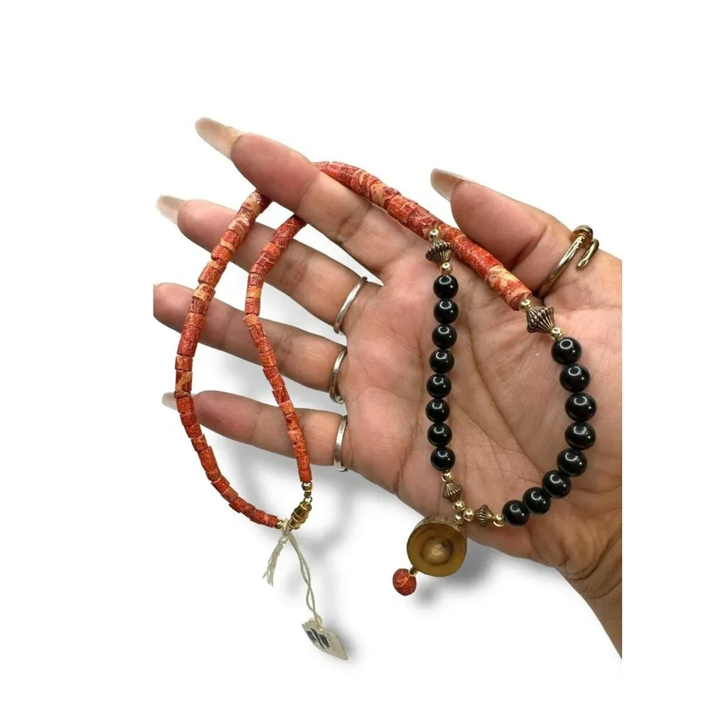 Vintage Jaydee Original Sponge Coral Black Jade Buffalo Horn Necklace 24